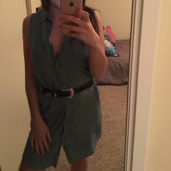 Denim button down sleeveless dress - Picture 1 of 4